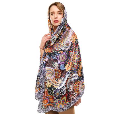 China Acrylic Fashion Silk Scarves For Women Luxury Silk Big Hijab Brand Female Paisley Print Satin Head Scarf 90cmx180cm for sale