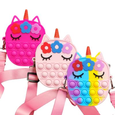 China Relieve Stress Newcomer Push Bubbles Toy Rainbow Unicorn Kawaii Coin Purse Kids Wallet Ladies Bag Silicone Busy Person Toy for sale