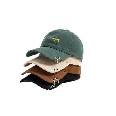 China JOINT Punk Style Baseball Caps With Metal Pin Women Hip Hop Snapback Hats Letter Embroidery Casual Cotton Curved Sun Hats With Ring for sale