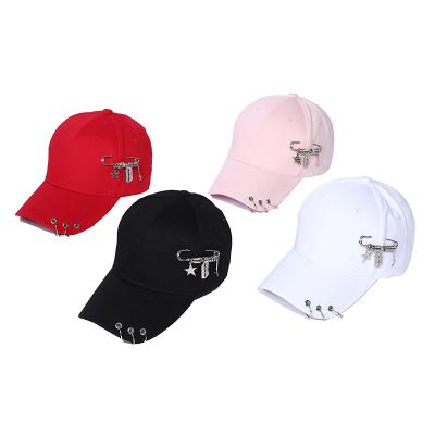 China New JOINT Fahsion Pin Iron Ring Hat Rivet Snapback Baseball Caps Hip Hop Cotton Harajuku Tide Baseball Caps Women Men Punk Rock Style Black Hats for sale