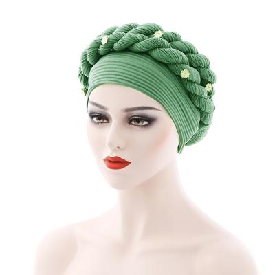 China RELIGION Fashion Braid Turban Hats For Women Color African Women's Handmade Gele Headtie Soild Head Wraps Muslim Headscarf Hood for sale