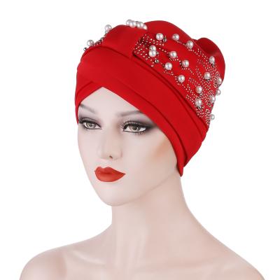 China RELIGION muslim turban with pearl hijab hood wrap arabic head turbans for women african indian turbans twist headband turbante mujer for sale