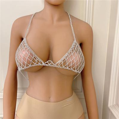 China New TRENDY Mesh Rhinestone Body Chain Harness Underwear Woman Bikini Bra Chain Jewelry for sale