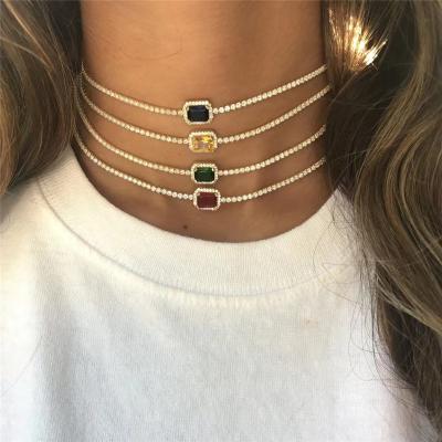 China New Cute Tennis Necklace Choker Rainbow Rhinestone CZ Chain Bracelets Shape Crystal Necklace for sale