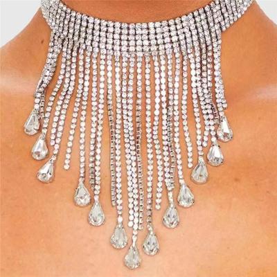 China Cute Fashion Long Tassel Choker Necklace Rhinestone Jewelry For Women Crystal Necklace Bohemian Jewelry for sale