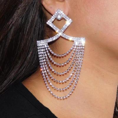 China FASHIONABLE Stylish Female Fan Earrings Shinning Rhinestone Drop Dangle Earring For Women Wedding Party Jewelry for sale