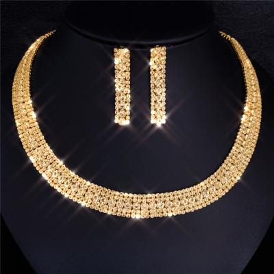 China TRENDY fashion exquisite gold rhinestone necklace earring set necklace set bridal wedding jewelry for sale