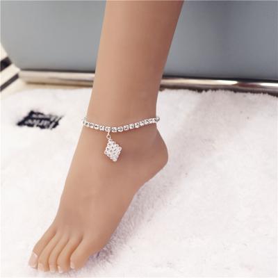 China High Quality Cute Luxury Style Bling Crystal Rhinestone Diamond Women Rectangle Anklet Foot Pendant Chain for sale