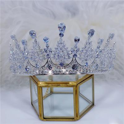 China Fashionable Luxury Rhinestone Full Tiara Miss Big Zircon Tiara Miss World Bridal Crown And Tiara for sale