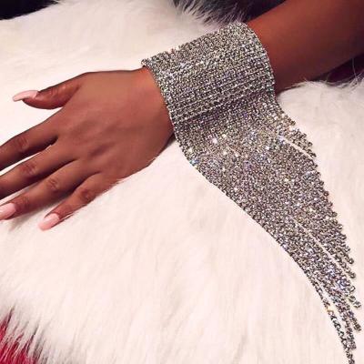 China Comfort Fit Long Fashion Tassel Rhinestone Bracelet Hand Jewelry For Women Crystal Bracelets Wedding Bridal Jewelry for sale