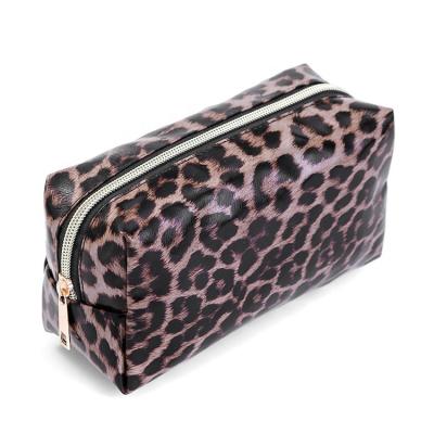 China High Quality PU Makeup Pouch Travel Home Make Up Fashion Cosmetic Leather Women PU Leather Women Portable Leopard Print Cosmetic Bag for sale