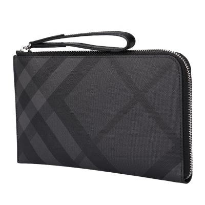 China Custom High Quality Fashion Private Label Plain Business Men's Checkerboard Printing PVC Full Clutch Bag for sale