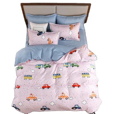 China Folded Car Printed Bedding Sets High Quality Bed Sheet Pillowcase Soft Cover 4Pcs Skin-friendly Bed Linen for sale