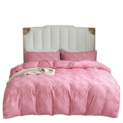 China Anti-Pull Korean Modern Style Single Cut Flower Three-Pieces Set In Pure Color Super Soft Bedding Set for sale