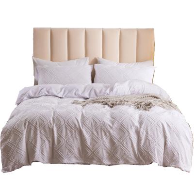 China Anti-Pull Duvet Cover Set, 100% Cotton Woven Grid Textured Duvet Cover with Pillowsham, 3 Pieces of Bedding Set in WhiteFull/Queen for sale