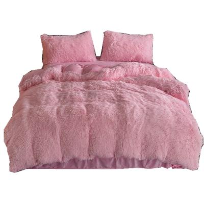 China Luxury Winter Folded Warm Plush Long 4 Piece Set Fluffy Artificial Fur Duvet Cover Set With Mink Velvet Bedsheet Bedding Linen Set for sale