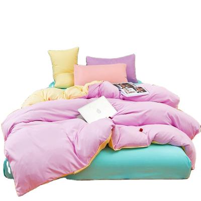 China Anti-Pulling Peach Fabric Contrast Color Micro Home Bedroom Bed Sheets With Pillow Cover for sale