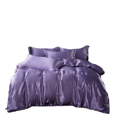 China Hotel Luxury Soft Premium Folded Silk Satin Bed Sheets 4PCS Duvet Cover Sheet Set for sale