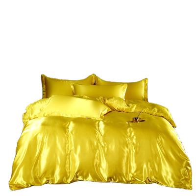 China 4PCS Folded Luxury Yellow Color Satin Sheet Silk Feeling Designs Set for sale