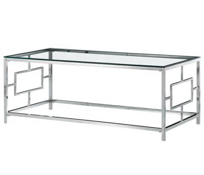 China Modern style modern silver coffee table furniture style glass top coffee table for living room for sale