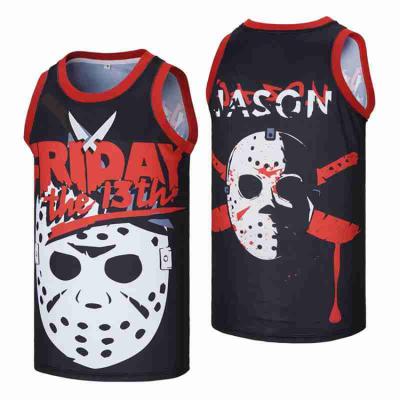 China Antibacterial sewn on name number Friday the 13th Jason Voorhees Black Sports Basketball tank top for men for sale