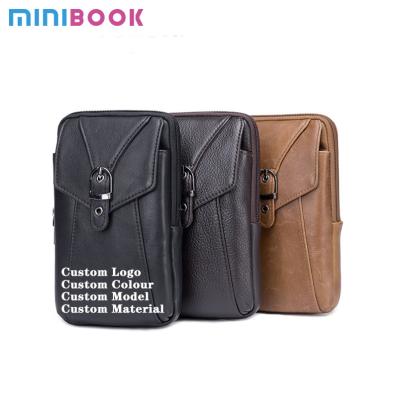 China Wholesale Custom Vintage Minibook Cell Phone Holster Belt Bag For Men Cell Phone Genuine Leather Cross - Body Bag Men Wait Belt Bag for sale