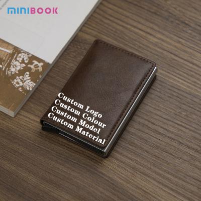 China Fashion Minibook RFID Anti-theft Brush Brake Aluminum Alloy Card Bag Male Card Holder Sleeve,rfid PU ID Card Holder Leather Wallets for sale