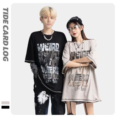 China Anti-wrinkle 2023 New Spring Summer New T Shirt Design Fashion Abstract Printing Hip-Hop Street Big Short-Sleeved Unisex Couple T-Shirt for sale