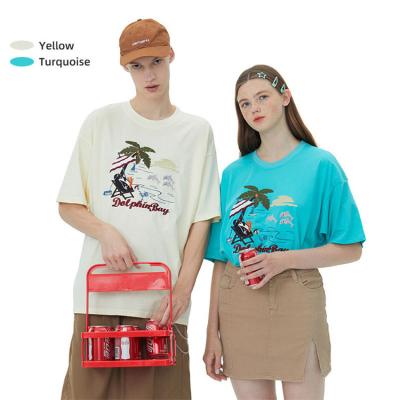 China Anti-wrinkle 2023 Summer New Fashion Embroidery Vintage T-Shirt Round Neck Short Sleeve Oversized Casual Color T Shirt Design For Men Women for sale