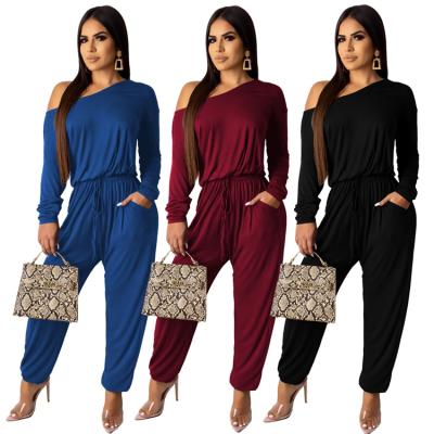 China New Products Autumn Viable Loose Casual Jumpsuit Fall Off Shoulder Jumpsuit Solid Color for sale