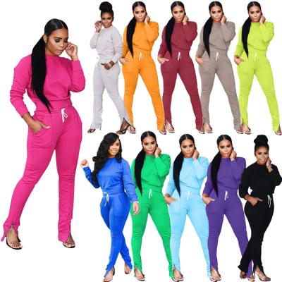 China Fashionable Anti-pilling Solid Top And Two Piece Set Pants Outfits Women Clothing for sale