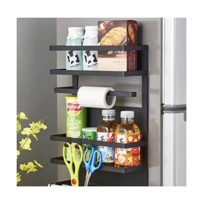 China Sustainable Creative Multifunctional Carbon Steel Cling Film Kitchen Shelf Rack Refrigerator Side Storage Hanging Rack for sale