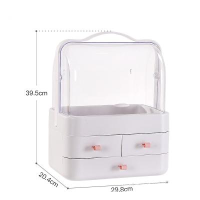 China Sustainable Luxury Portable Plastic Dustproof Drawer Type Makeup Organizer Cosmetic Storage Box With Handle for sale