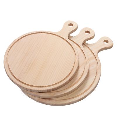 China Disposable Kitchen Tools 12 Inches Bamboo Wooden Cutting Board Tray Pan With Hand Steak Cooking Service for sale