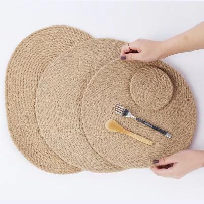 China Linen Living Dining Table Coasters Japanese Style Rattan Mat Heat Resistant Thickened Cotton Place Mat for sale