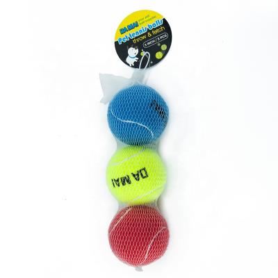 China High quality rubber & wool felt 3 inch red yellow blue color pet tennis ball toy for sale