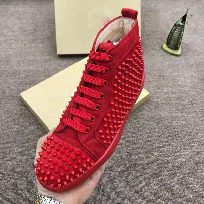 China Fashion Trend High Quality Chris Cl Shoes Red Bottom Men Rivets Casual Upper Flat Loafers High Tops for sale