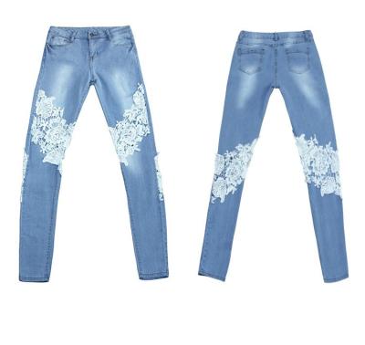 China New fashion breathable selling well all over the world high waist bodycon slim broken hole women's sexy lace pants jeans for sale