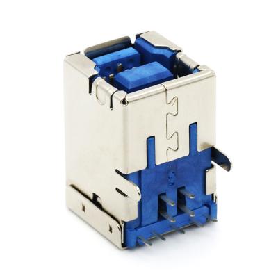 China Type B Socket PCB Mount USB 3.0 Female Connector 9 PIN Right Angled Through Hole U03-BFXAXX-0001 for sale