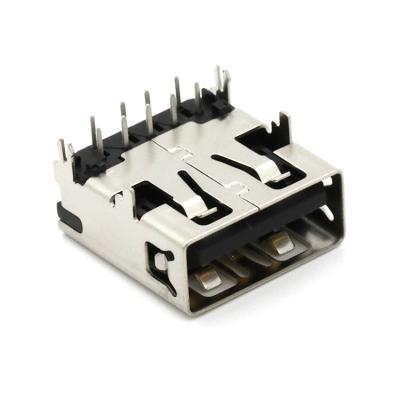 China USB 3.0 DIP Type-A Female Receptacle Connector 9P 90degree Black DIP Type-A Right Angle Type Isolator U03-AFXAXX-3002 for sale