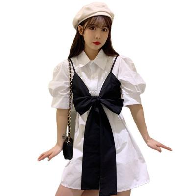 China Hong College Style Design Sense Front Wearable Sling Small And Retro Blast Back External Wear Bow Sleeve Shirt Women's Suit for sale