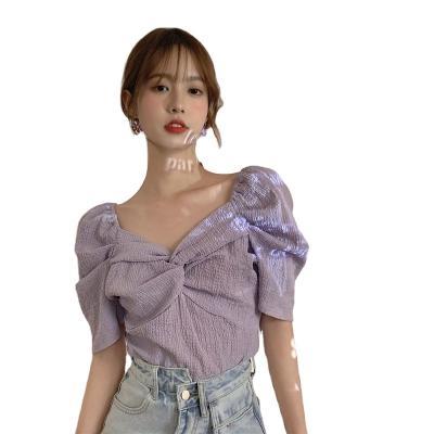 China 2022 Summer New Super-Fairy Mori Style Square Collar Chiffon Shorts Small Slimming Short Sleeve Shirt Top Student for sale