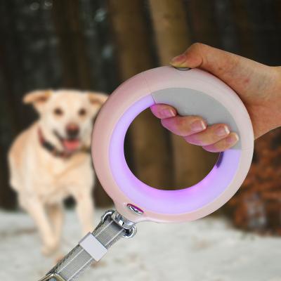 China Sustainable Led Retractable Adjustable Bright Medium Night Collar 80KG Dogs Medium Leash With Dog Poop Bag for sale