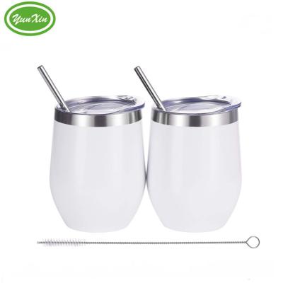 China Drinkware Sustainable Unbreakable Powder Coated Vacuum Insulated 12 oz Stainless Steel Wine Egg Tumbler With Lid Straw for sale