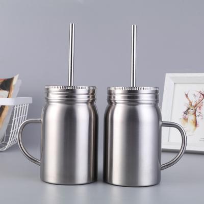 China Viable Wholesale Custom Tumbler Stainless Steel 500Ml Cup Coffee 16 Ounce Mason Jars With Straw Lids for sale