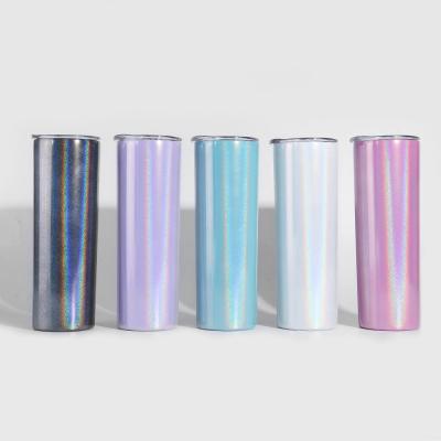 China Double Wall Stainless Steel Vacuum Insulation 20OZ Straight Twinkle Holographic Tumblers Viable With Lid And Straw for sale