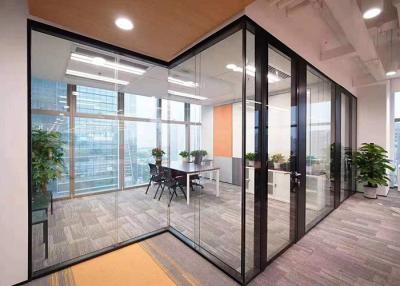 China Modern Indoor Glazed Office Partition Wall Demountable Wall Double Glass With Quality Door for sale