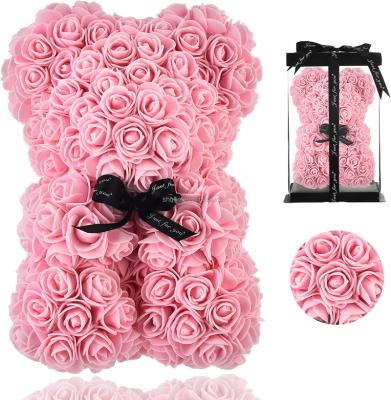 China Inunion Luxury Popular Design 25cm 40cm 60cm Rose Teddy Bear With Gift Box, Valentines Gifts Artificial Flower Foam Teddy Rose Bear for sale