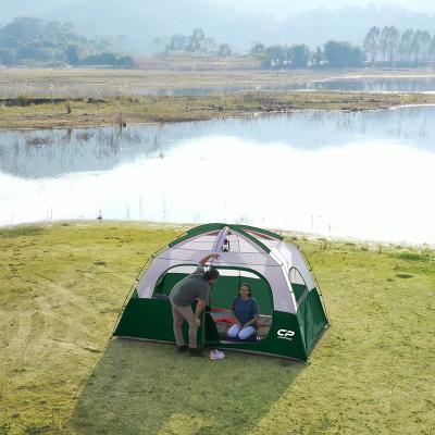 China Camouflage/Field Oversized Outdoor Game Family Large Hiking Travel 6 People Double Layer Outdoor Camping Quick Open Tent for sale