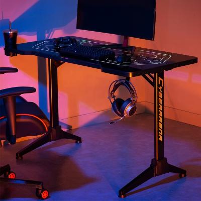 China RGB Multicolor Lights ARES WING 2022 Modern Glass Computer Desk RGB Black Gaming Desk With LED PC Game Table for sale